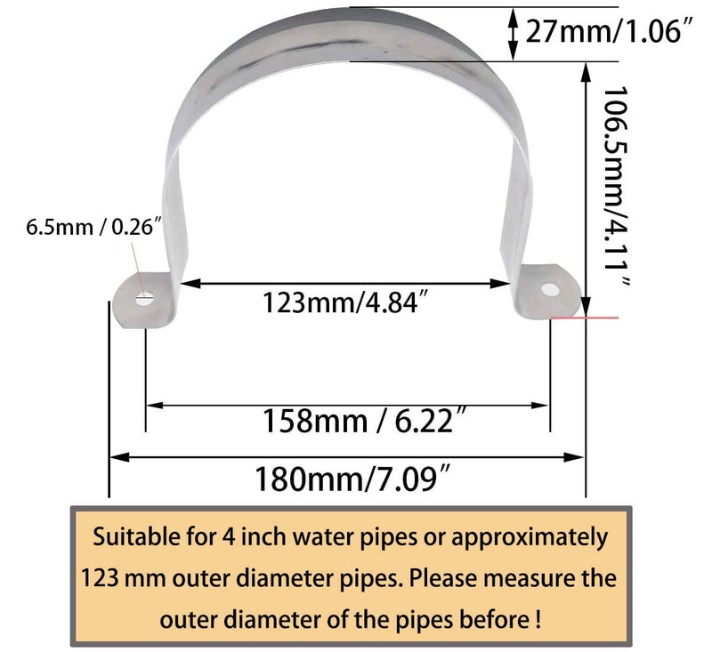ZLYY 4Inch Two Hole Stainless Steel U-Tube Clamp Connecting Ring Hose Clamp-Bracket Stainless Steel Tube Strap Tension Clip-Heavy Duty Rigid Pipe Strap Clamp For Inner Dia 4Inch Water Pipe 3Pcs(115mm) - Image 2